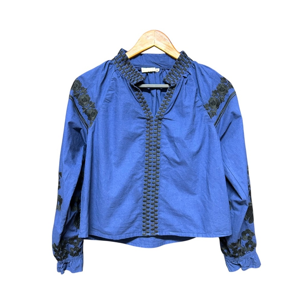 Julia Amory Tuckernuck deep blue ‘embroidered boxy top size small medium